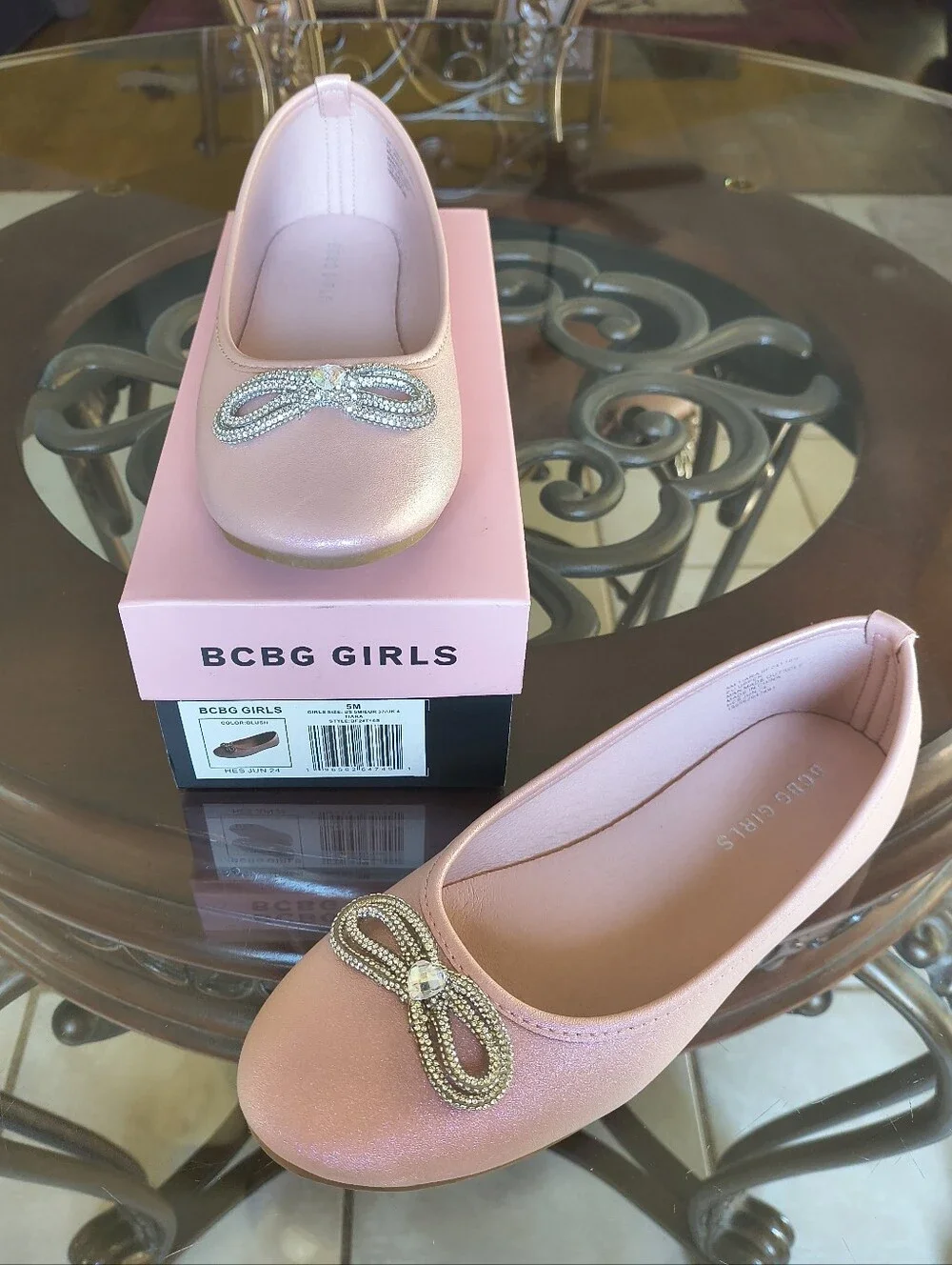 BCBG Girls Pink Flats With Crystal Bow